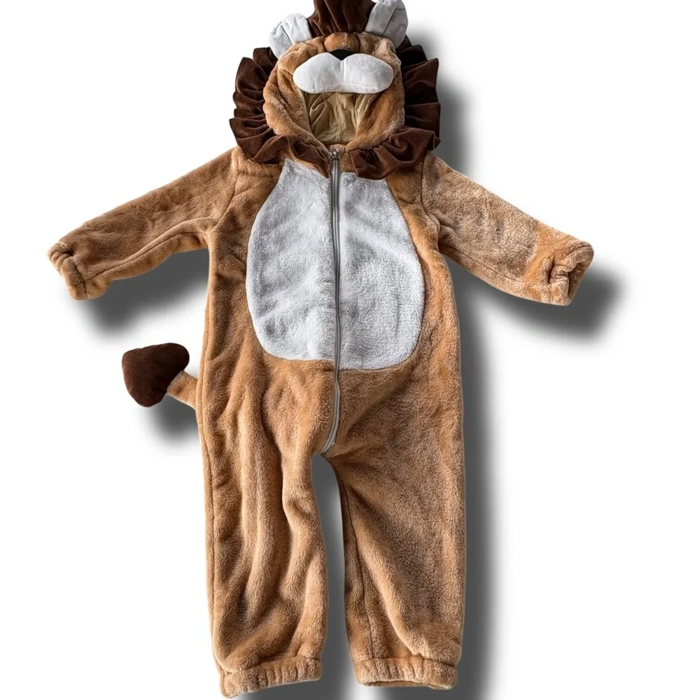 Lion Costume Toddler Plush Hooded Jumpsuit Zip Front Brown Size 80/48 12 18 mo